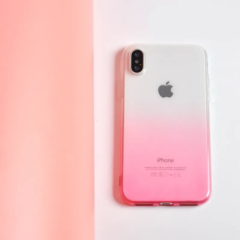

Case For iphone X XR XS Max 7 8 Plus Silicone Soft Colorful Translucent Gradient Pink Purple Slim Cover For iphone 6s 6 5s se
