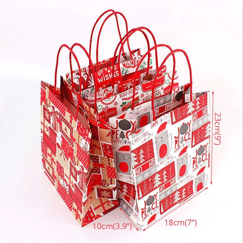 4 шт крафт-бумажный пакет с ручками, праздничный Подарочный пакет, Рождественское украшение, свадьба, день рождения, упаковка 23x18x10 см - Цвет: Style 2