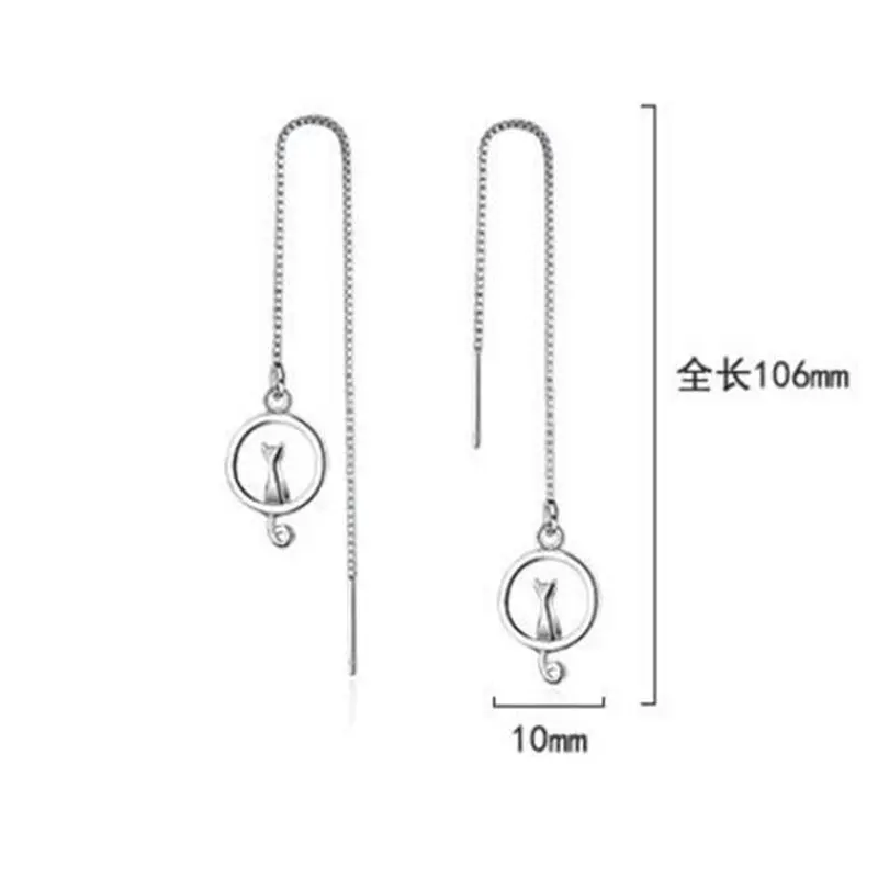 Anenjery, 925 пробы, серебряные серьги, Лунная кошка, длинные серьги с кисточками для женщин, oorbellen brincos pendientes S-E391