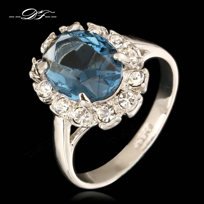 

Blue Crystal Inlaid Cubic Zirconia Anniversary Vintage Rings Silver Color Crystal Jewelry For Women anel DFR326