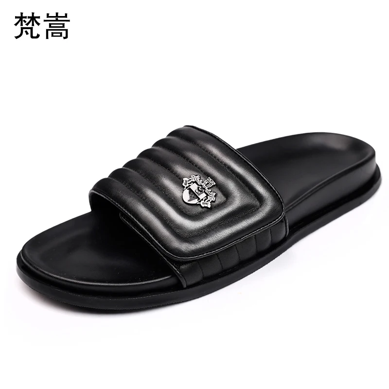

Summer Genuine Leather mens slippers British thick bottom casual breathable fender summer men genuine leather slippers cowhide