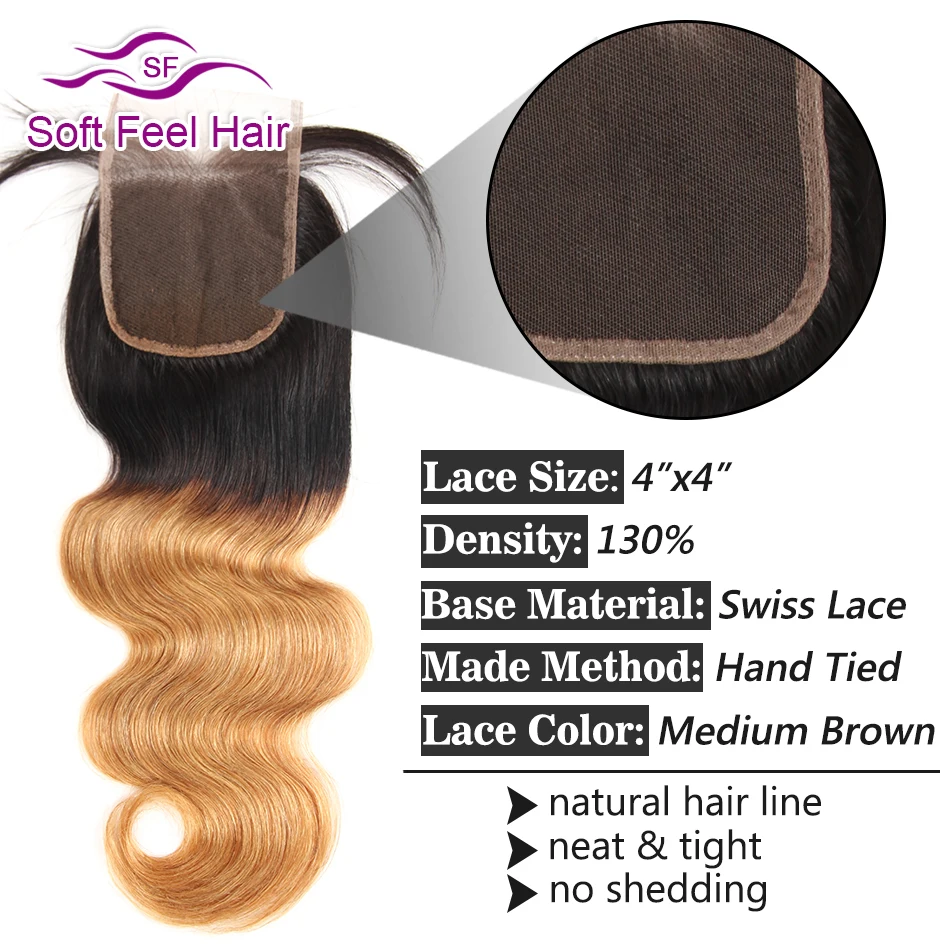 Soft Feel Hair Honey Blonde Ombre Human Hair Bundles With Closure 1B/27 Peruvian Body Wave Bundles With Closure Remy Hair 4 Pcs Soft Feel Hair Honey Blonde Ombre Human Hair Bundles With Closure 1B/27 Peruvian Body Wave Bundles With Closure Remy Hair 4 Pcs