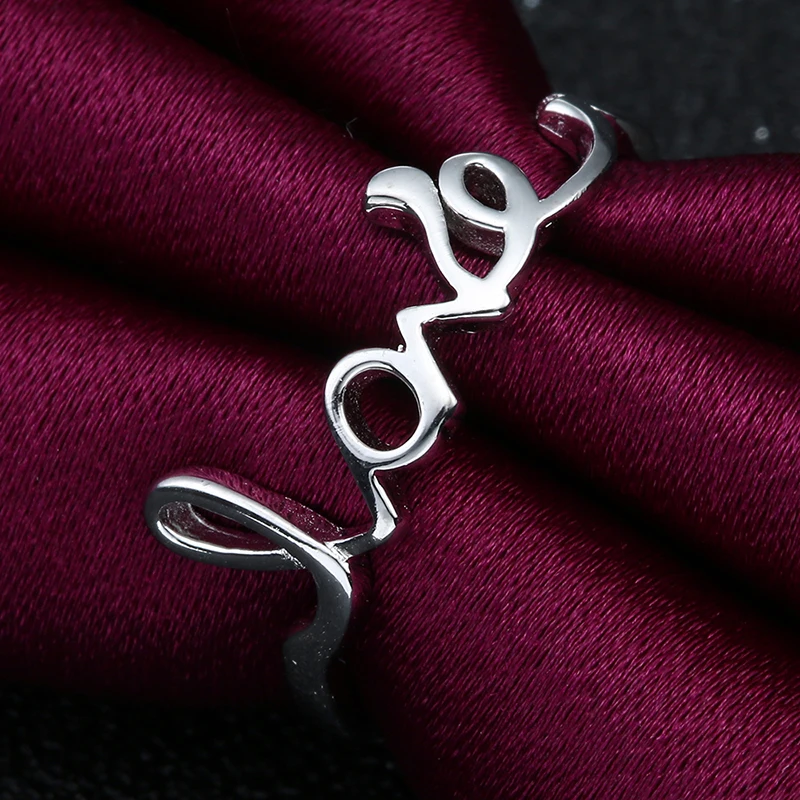 HOMOD Hearts and LOVE Wedding Ring Silver Color Classical Finger Ring