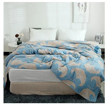 Junwell Cotton Muslin Summer Blanket Bed Sofa Travel Breathable Chic Ginkgo Leaf Thread Large Soft Throw Blanket - Цвет: Blue