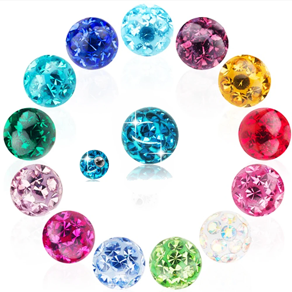 

3Pcs 14g 6mm+8mm+10mm Externally Multi Crystal Ferido Epoxy Piercing Replacement Ball For Horseshoe Belly Barbell Earring Stud