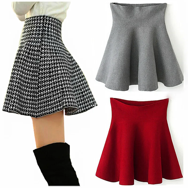 

Spring Summer Woman Skirt Knitted Elastic High Waist Mini Skirt Plus Size Pleated Flared Short Skirts Ladies tutu saia For Woman
