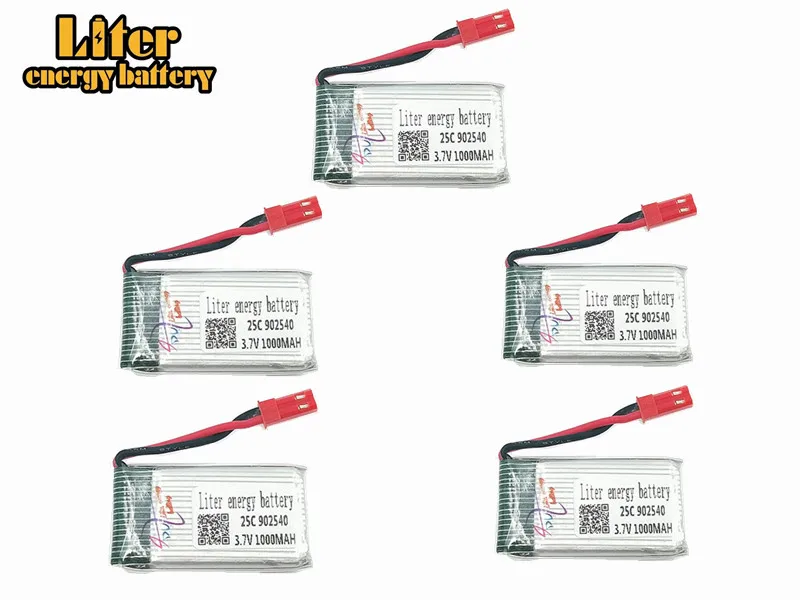 Аккумулятор Lipo для радиоуправляемого дрона JST 902540 3,7 в 1000 мАч 25c Lipo 1S, 5 шт., запчасти для квадрокоптера MJX x400 X300C X800