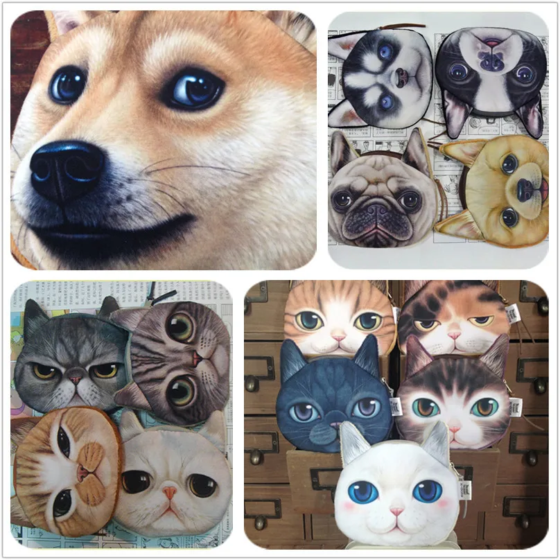 Novelty coin purses Cute Dog Face Cat Face Zipper Case Coin Purse Wallet Zipper Case purse Makeup Buggy Bag Pouch Clutch Bag