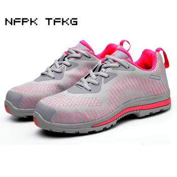 

big size women fashion steel toe covers work safety summer shoes breathable mesh comfort light tooling security low boots mujer