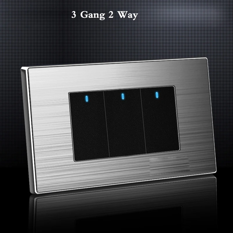 118 type LED random point switch Household stainless steel brushed panel 1 2 3 4 5 6 7 8 Gang 2 Way switch - Цвет: 3 Gang 2 Way