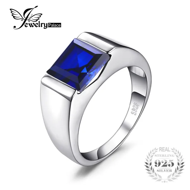 JewelryPalace Men s Created Sapphire Ring Genuine 925 Sterling Silver Men Wedding Band Jewelry Gift for