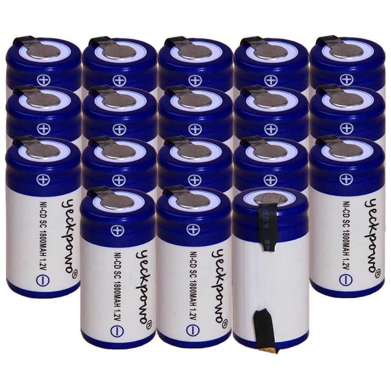 

yeckpowo 18 pieces SC battery 1,2v batteries nicd rechargeable for power tools 1800mAh for drill screwdriver real capacity