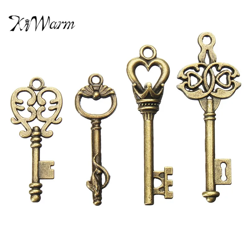 

KiWarm 4Pcs Bronze Metal Key Antique Old look Vintage Key For Pendant Necklace Bracelet Hanging Decor DIY Crafts Accessories
