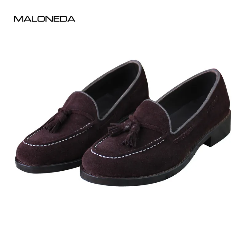 

MALONEDA Brand New Pure Manual Casual Tassels Loafers Shoes Handmade Goodyear Welted No-Lace Genuine Leather Suede Slip on Shoes