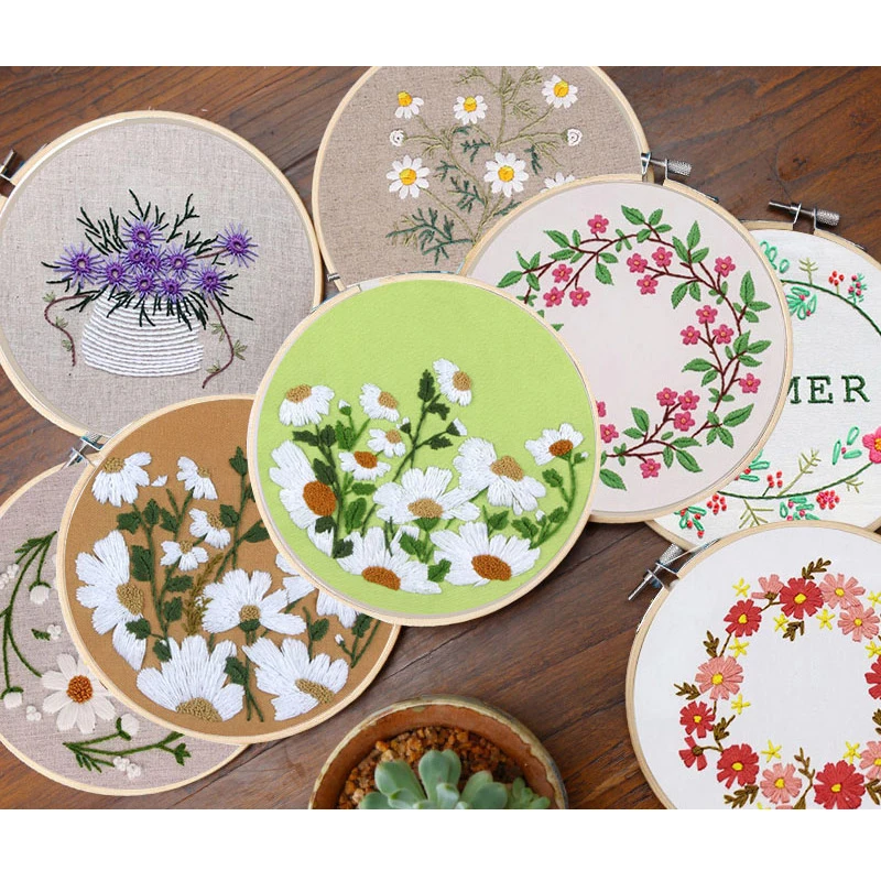 

DIY Ribbons Embroidery for Beginner Needlework Kits Cross Stitch Colorful Flowers & Succulents & Wreath Wall Art Home Decoration