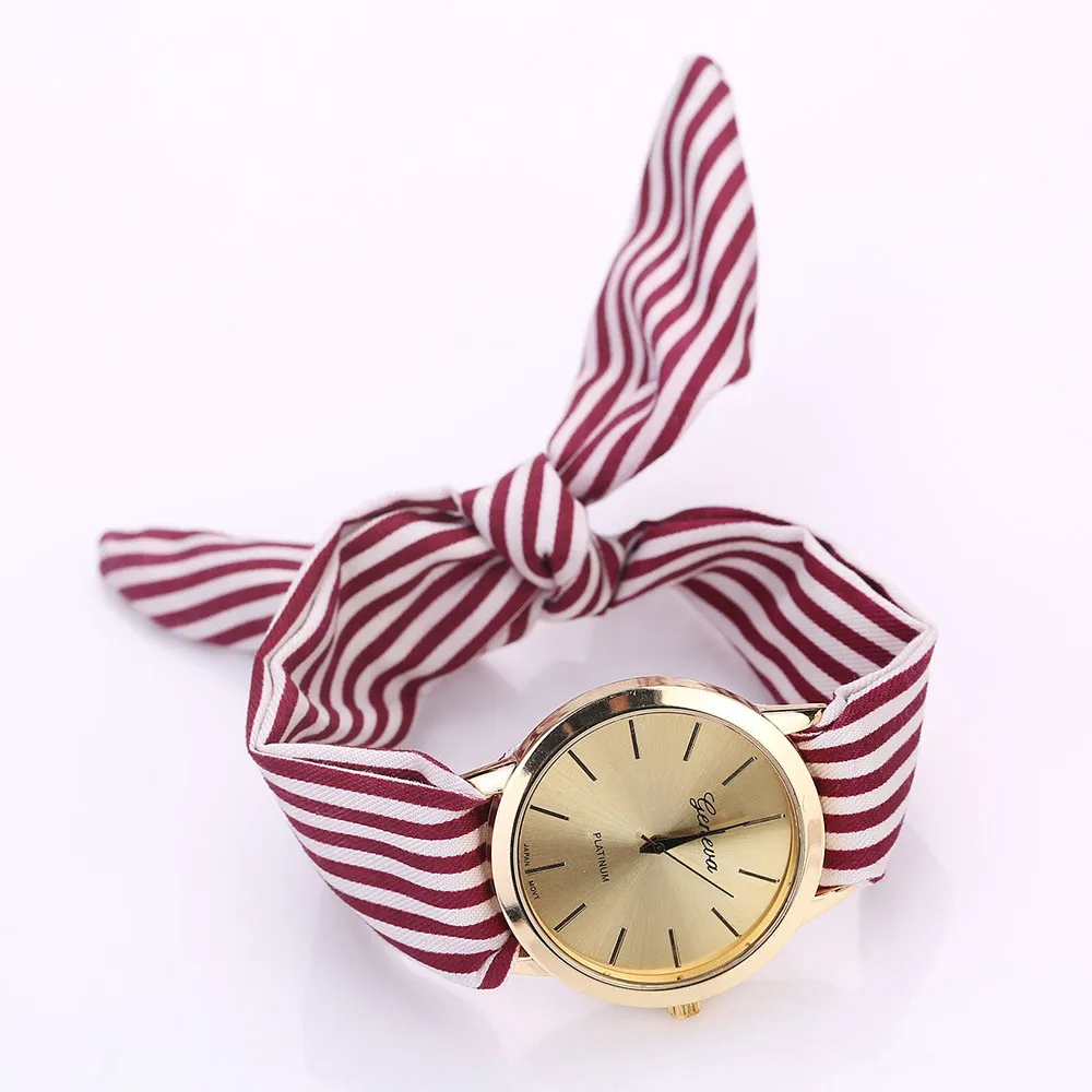 Hot Fashion Watch Women Stripe Floral Cloth Quartz Dial Bracelet Wristwatch New 213 - Цвет: G