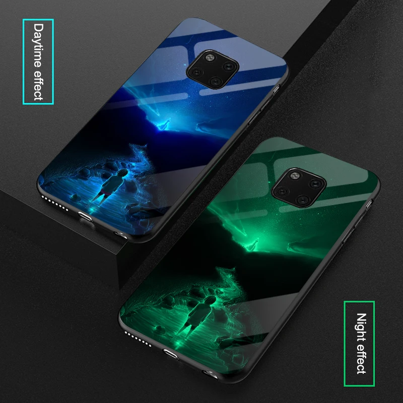 Роскошный светящийся стеклянный чехол для Huawei Mate 20 Pro 20X Shine Glow Sky Space Cover 10 lite / 9