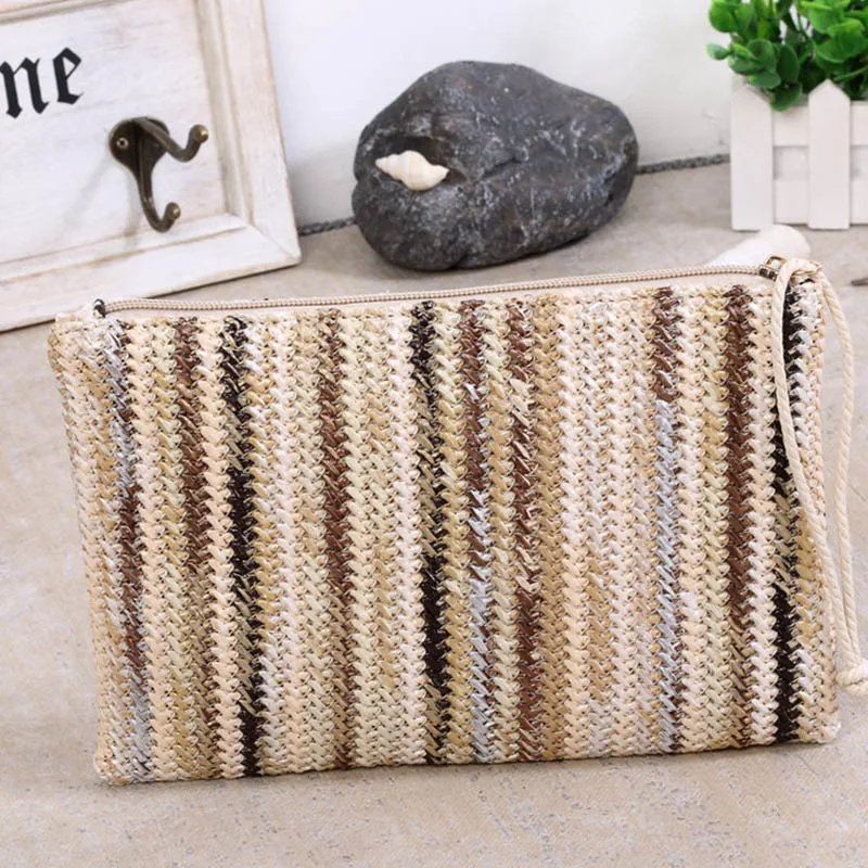 Women Daily Clutch Bag Female INS Popular Stripe Lady Mini Knitted Casual Handbag Holiday Hot Summer Beach Straw Bags SS3156 (3)