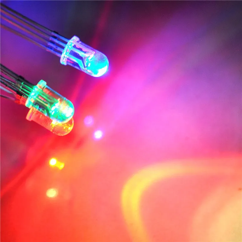 5mm RGB (red green yellow) multicolor led common anode round with domed top transparent lens 4pins high brightness