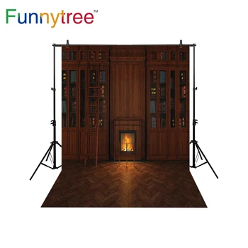 

Funnytree background for photo studio Western bookshelf fireplace vintage ladder wood photography backdrop photobooth printed