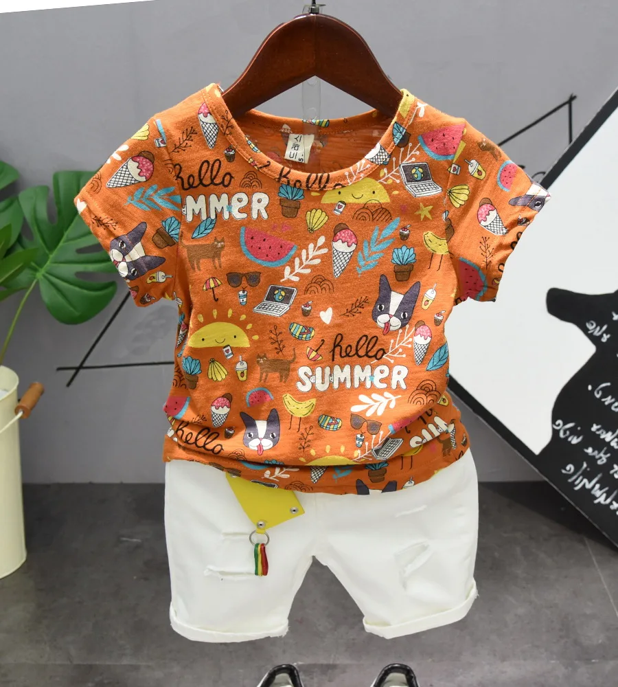 Softu/комплект одежды для маленьких мальчиков, летняя одежда для младенцев футболки с короткими рукавами Топы, штаны детские костюмы для бега для мальчиков от 2 до 6 лет