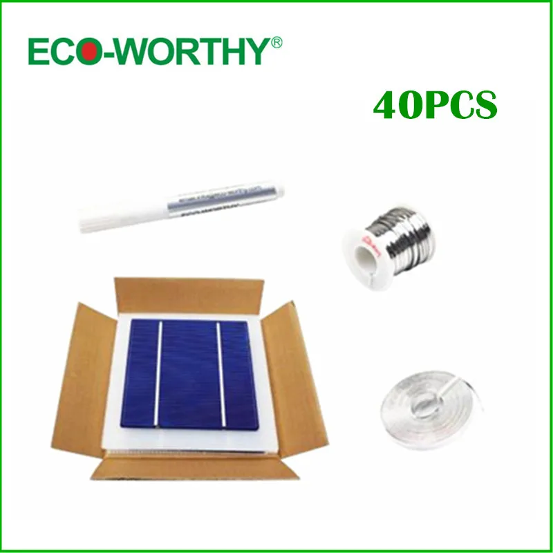 100W DIY Solar Panel Kit 40pcs 5x5 125x125mm Polycrystalline Poly Solar Cell Tab Wire Bus Wire Flux Pen for DIY 12V Solar Panel