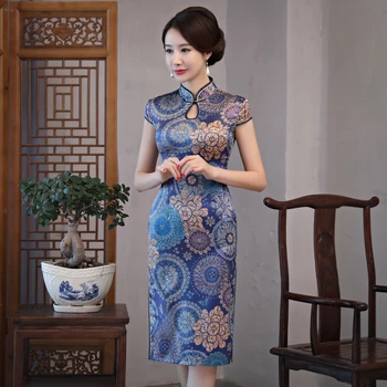 

Shanghai Story New Arrival Short style Women's Knee Length Cheongsam Chinese Traditional Dress Chinese Female Rayon Slim Qipao