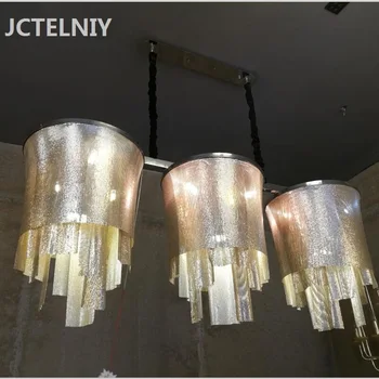 

New aluminum LED chandelier art mesh bright sand golden restaurant lamp living room decoration chandelier Rectangular lamp