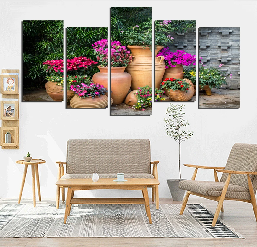 

Combined 5 Pcs/set New Pot Flower Wall Art Painting Prints On Canvas Abstract Canvas Wall Picture for Bedroom FA617