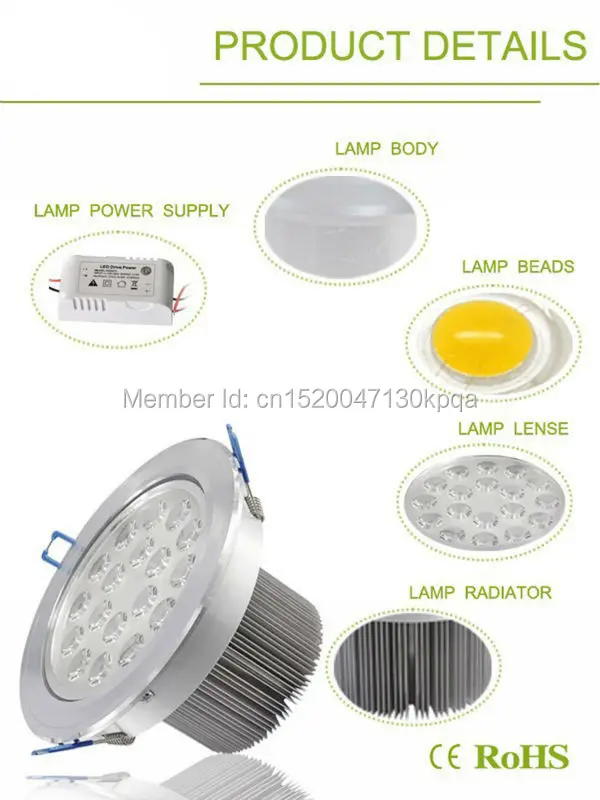 (60 шт./лот) 3 года гарантии 100-110lm/w dimmable Подпушка с подсветкой Подпушка свет 18 Вт удара потолочные встраиваемые Освещение spotlight лампы