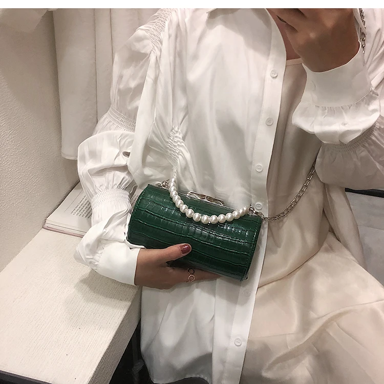 Модная повседневная сумка-клатч из искусственной кожи с текстурой камня и цилиндрической жемчужной ручкой, женская сумка через плечо, женская сумка через плечо