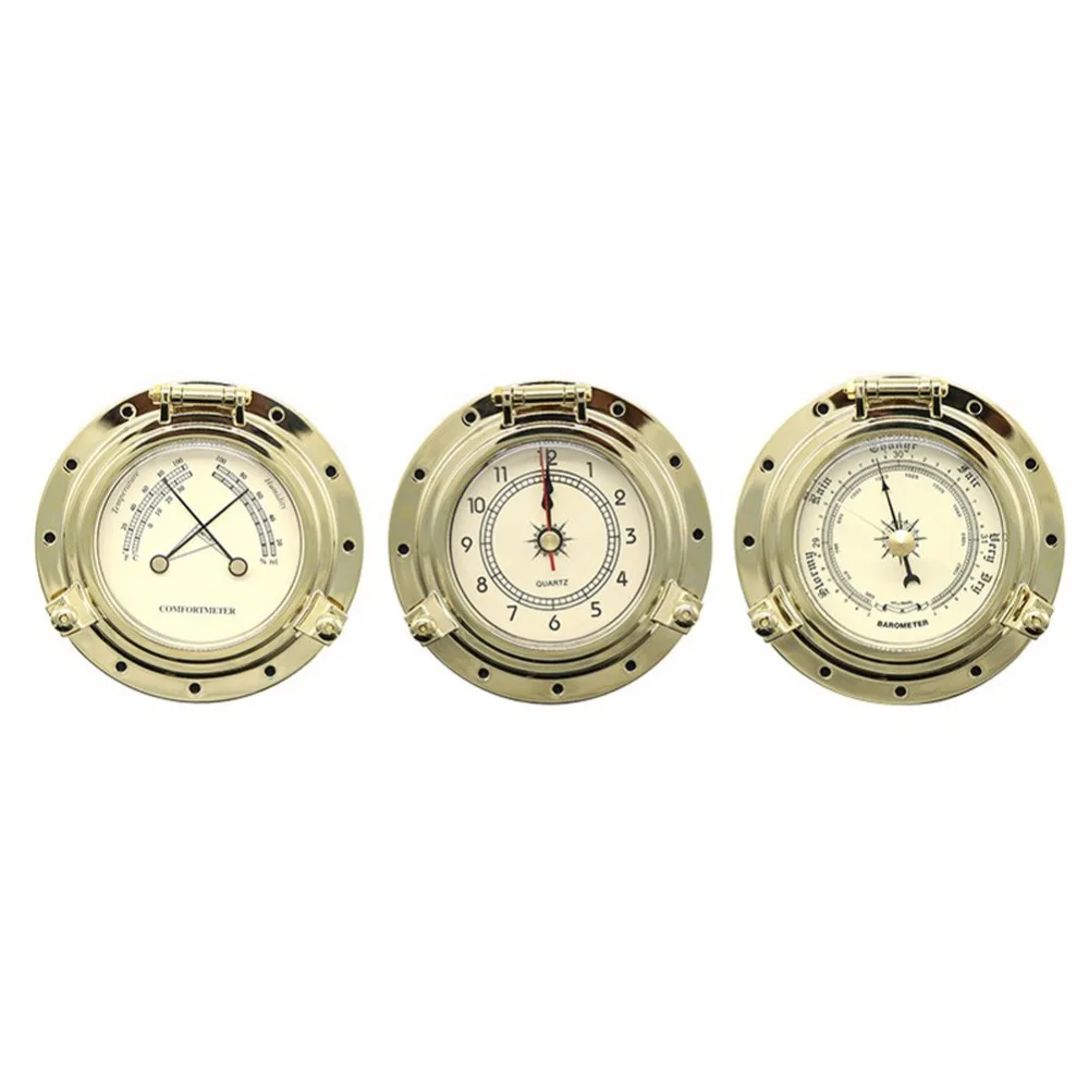 3pcs 60mm Gold Chrome Dial Thermometer Hygrometer Clocks for Marine Camper Van Caravan