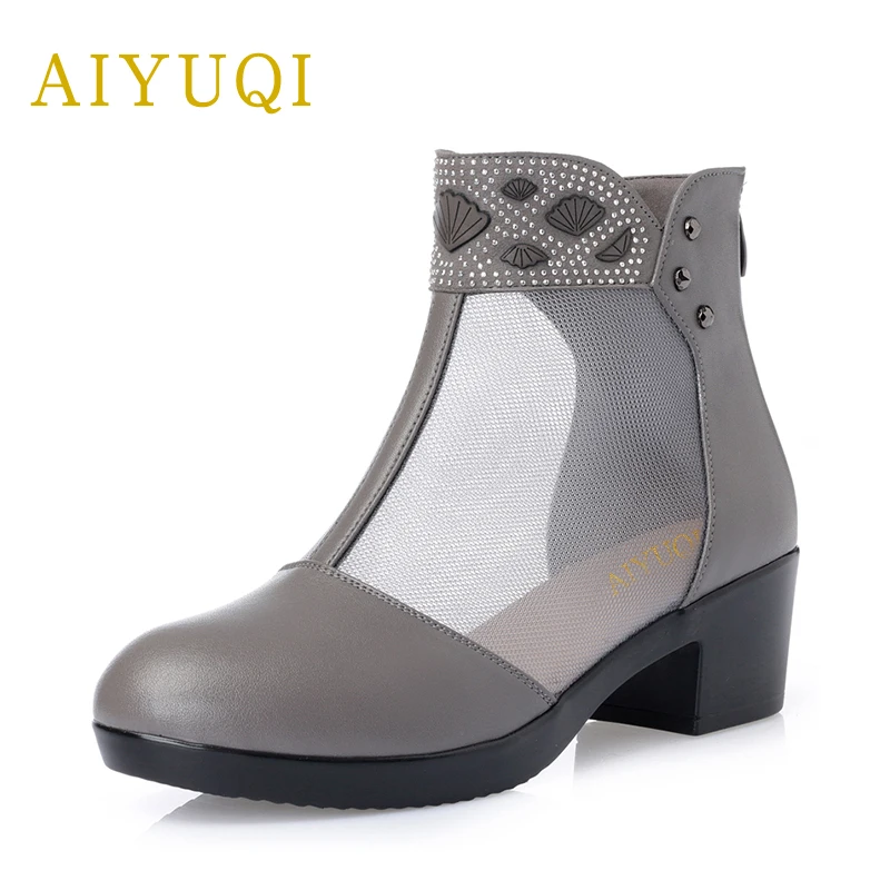 

AIYUQI2019 new summer women's sandals genuine leather fish mouth comfortable big size 41#42#43# ladies gray sandals brand shoes