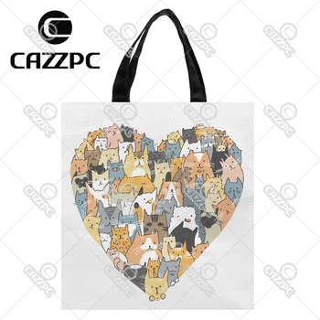 

Love for Domestic Cartoon Cute Cats Print individual Nylon Oxford Reusable Shopping Bag Gift Foldable Bag Eco Bag Pack of 2