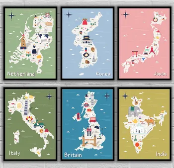 

Korea Japan Italy Britain India Netherland Travel Poster Canvas Painting