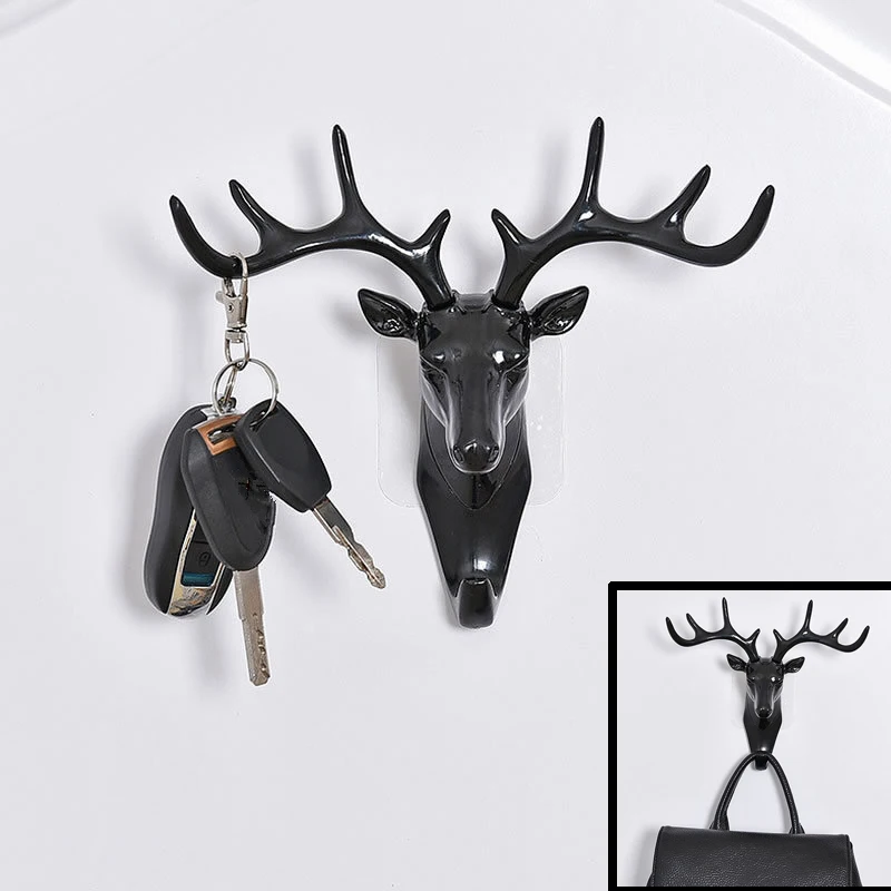 Deer Horn Wall Mounted Hanging Hook Self Adhesive Diy Hanger Rack Elk Head Design Bag Keys