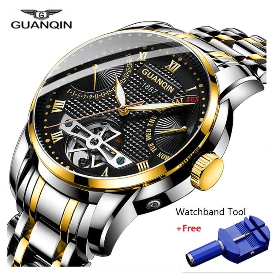 

GUANQIN Clock Men Watch Mechanical Waterproof Automatic Tourbillon Style Business Watches Mens Wristwatch Relogio Masculino 2019