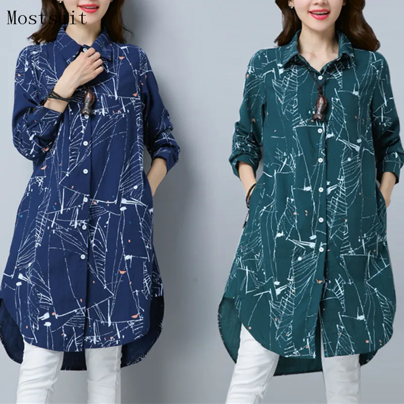 blouses & shirts Plus Size Kimono Blouse Tunic 2019 New 3d Printed Long Blusas Femininas Spring Autumn Long Sleeve Cotton Linen Shirt Tops Mujer ladies white shirt Blouses & Shirts