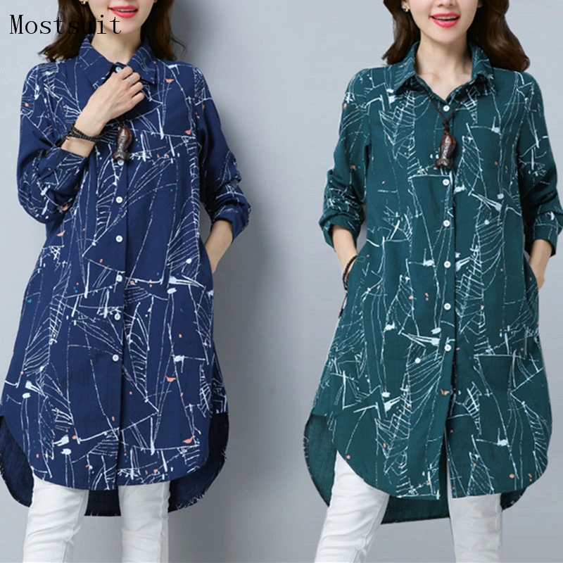 blouses & shirts Plus Size Kimono Blouse Tunic 2019 New 3d Printed Long Blusas Femininas Spring Autumn Long Sleeve Cotton Linen Shirt Tops Mujer ladies white shirt