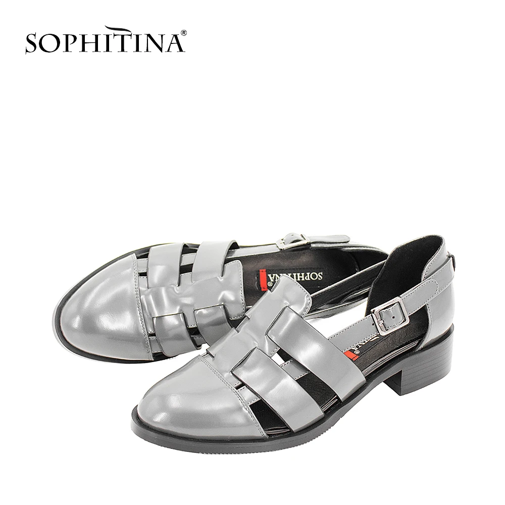 Décontractées Femmes Épais Qualité Sandales Chaussures Sophitina Supérieure gray S12 Gris Boucle Cuir Talon Doux En Bleu Verni Creux Black Sangle blue Noir ATqw558x