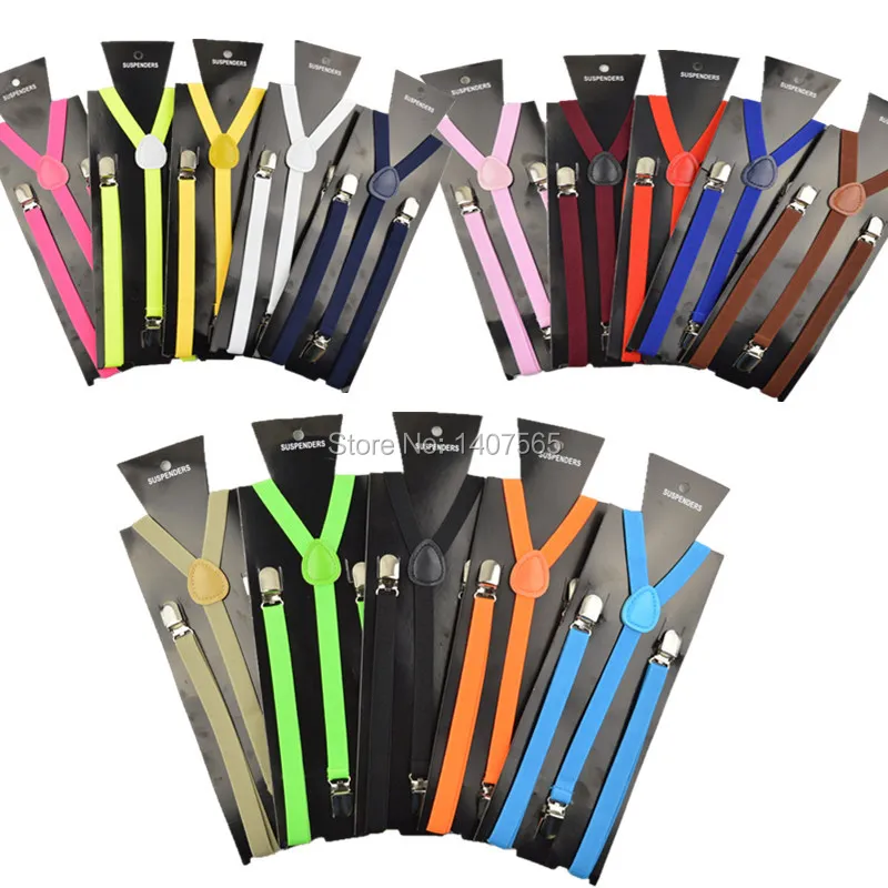 

Men/ Womens Clip-on thiin Suspenders Elastic Y-Shape Adjustable Braces Solids 1.5*100cm