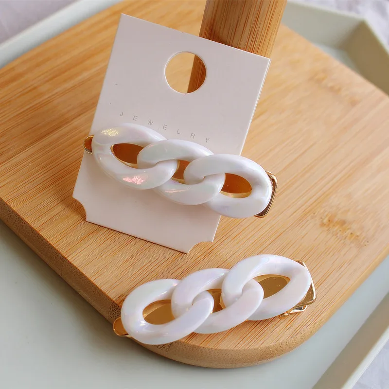 

2019 New Personality Acrylic White Chain Shape Hair Clips For Women Fashion Hair Jewelry Resin Hairpins Wholesale
