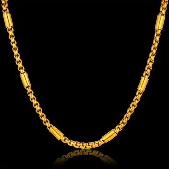 

Male Gold Box Chain Necklaces For Women Men Gold Color Stainless Steel Necklace 2019 Fashion Jewelry Wholesale joias
