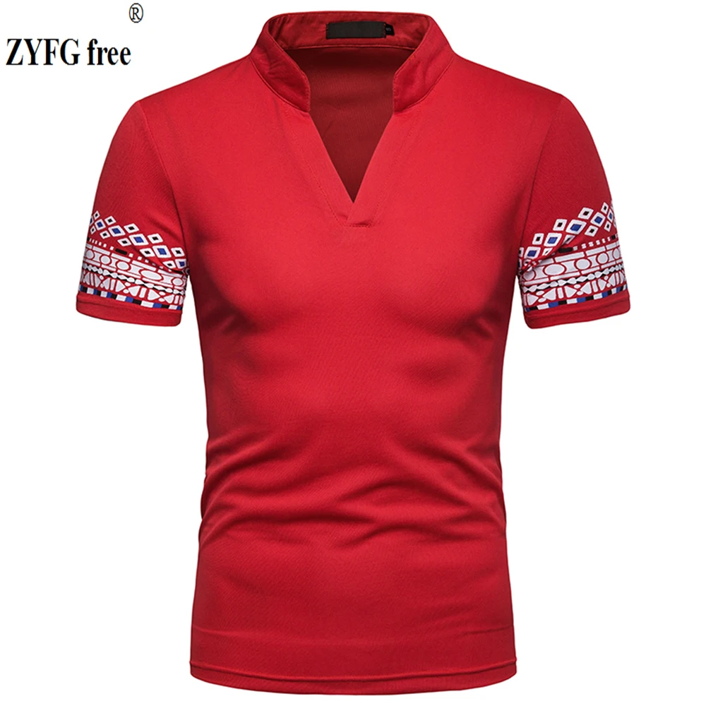 

ZYFG FREE brand men's clothing t-shirts solid color Henry collar short-sleeved printing T-shirts summer blouse male clothing tee