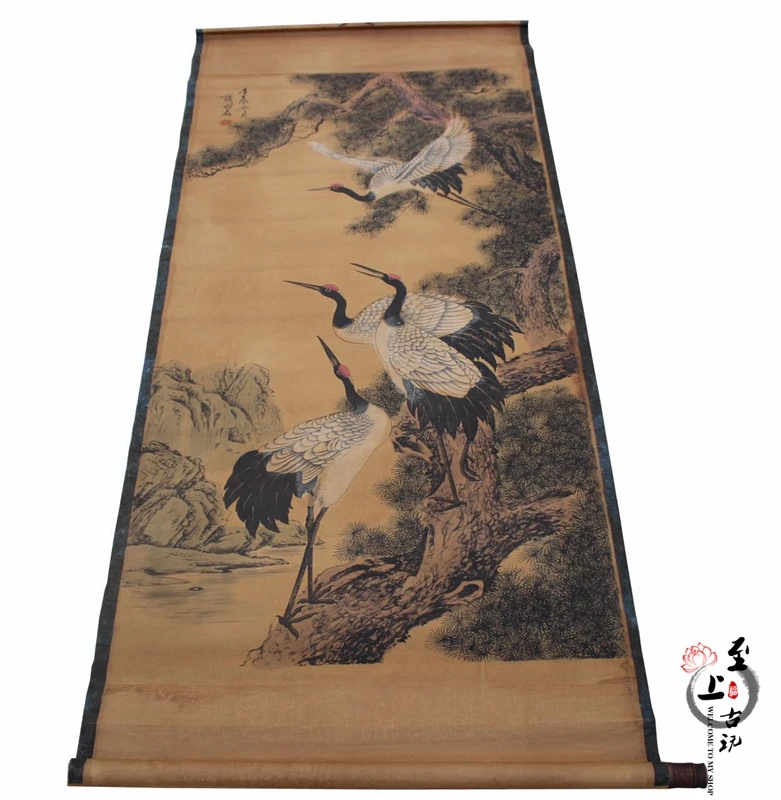 

Calligraphy and painting Chudo painting paintings of Qi Baishi living room office four cranes have been mounting