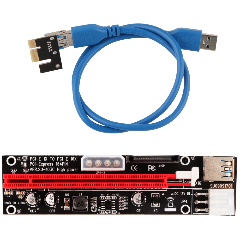 Ubit черный 3в1 4pin 6pin PCI-E Riser 103C Express 1X 4x 8x 16x удлинитель USB Riser адаптер карта SATA 15pin для майнинга BTC