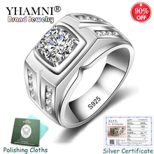 Sent Certificate! Original 925 Solid Silver Rings Men Gift Engagement Ring Round Cubic Zircon ...