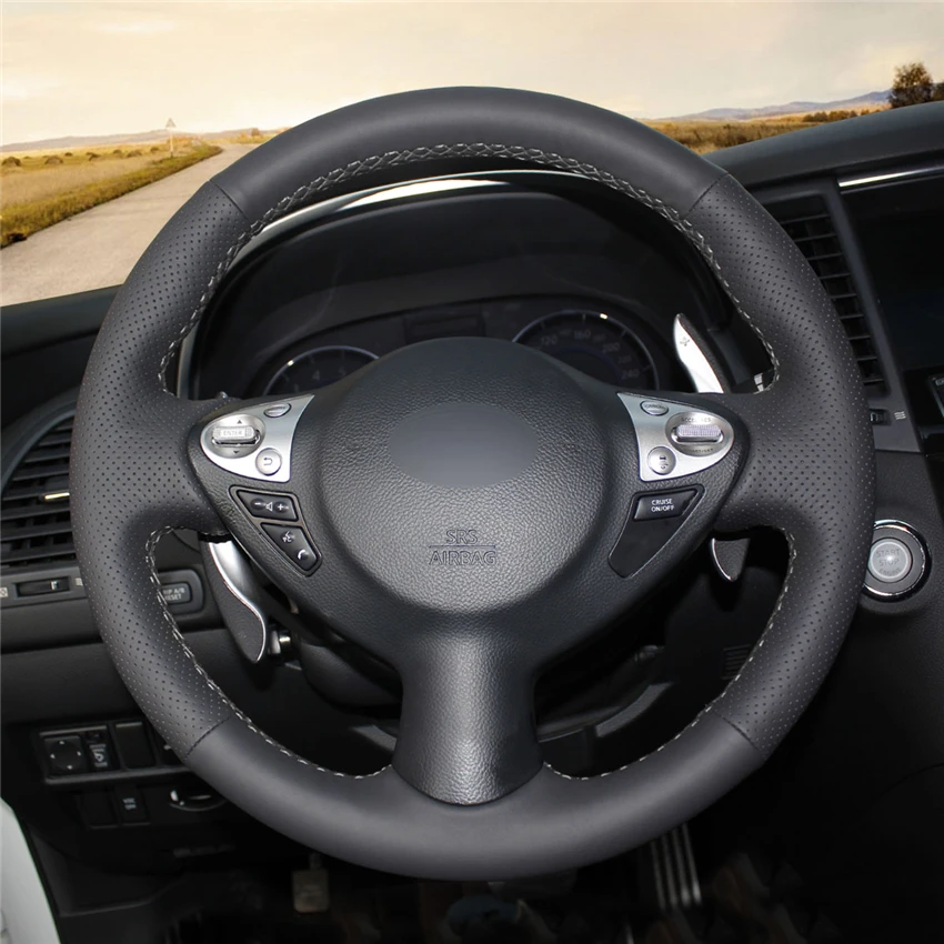 

High quality Black Artificial Leather anti-slip customized car steering wheel cover For Infiniti FX FX35 FX