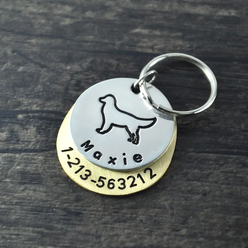 Персонализированные Жетоны, золотистый ретривер dog tag, пользовательские собака ID тегов, штампованные идентификации Dog Tag, выгравировано имя и номер
