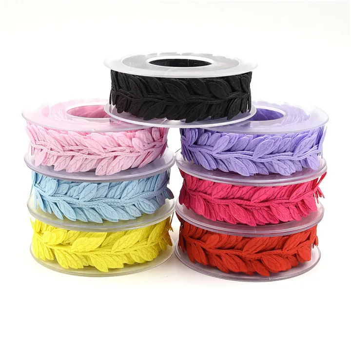 3   2.5cmx15M Leaf Lace Ultrasonic Embossed Leaf Ribbon Wedding Decor Birthday Party Supplie Satin Ribbon Diy Make Flowers Ornament